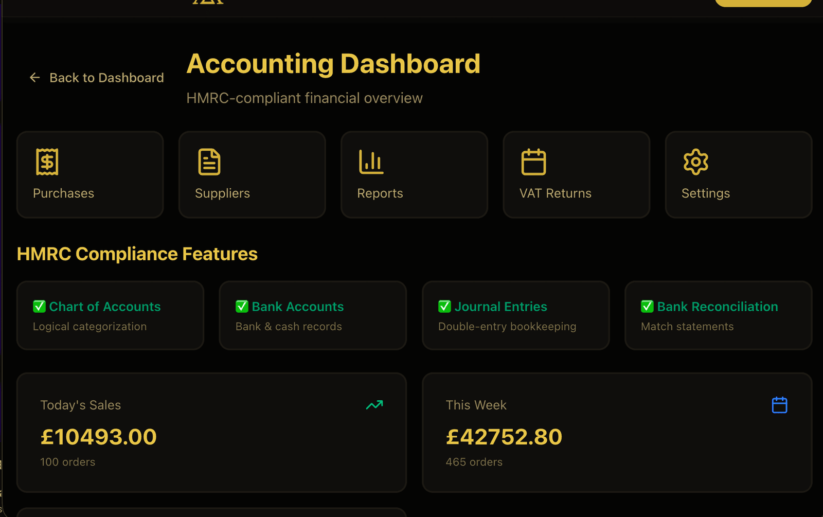 Hostora accounting dashboard with HMRC compliance features